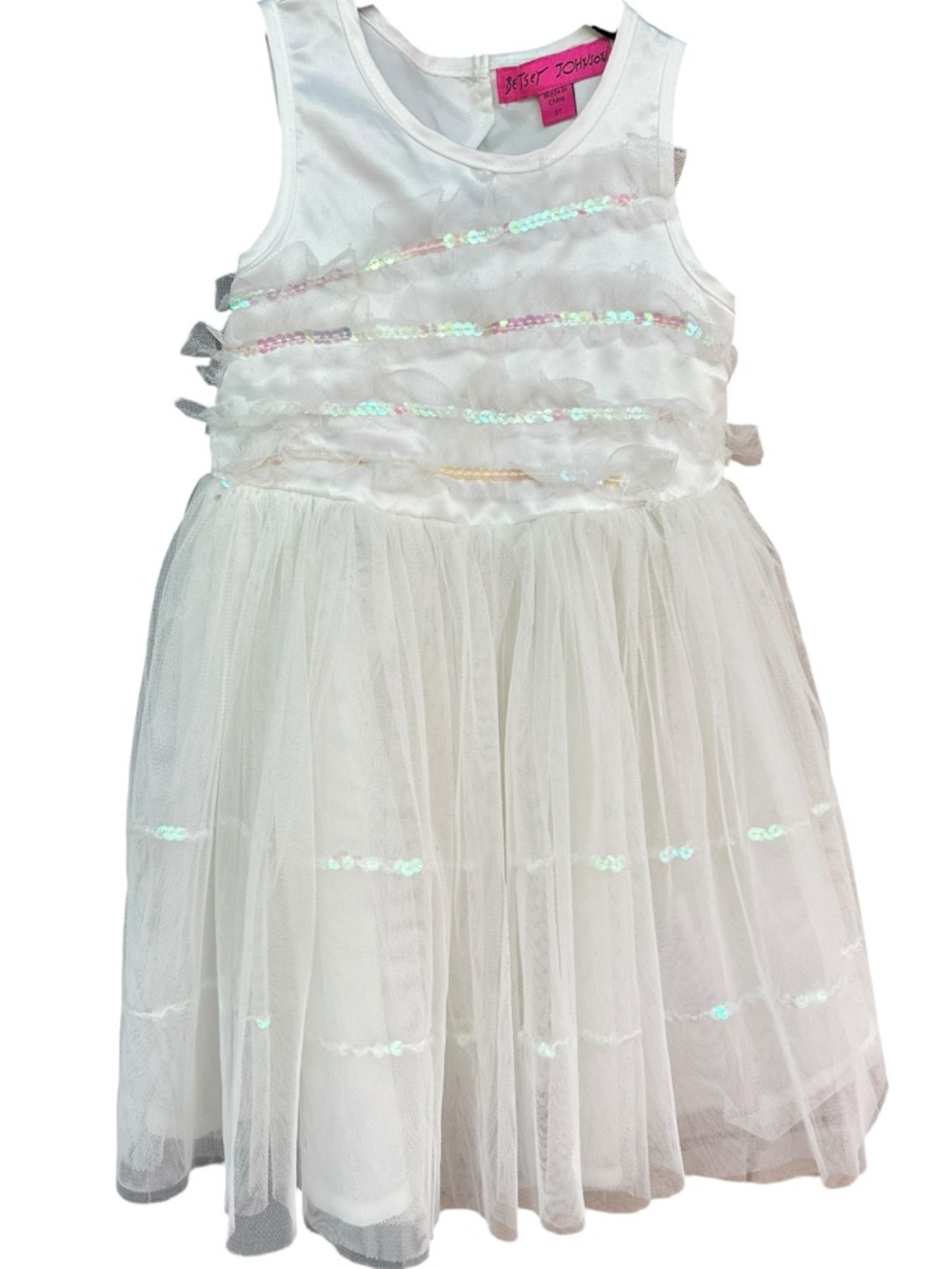 Betsey Johnson Toddler Ivory White Tulle Sequin Party Dress Flower Girl